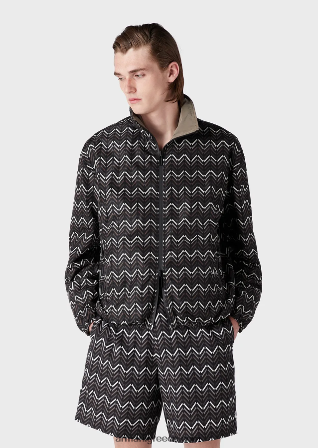 άνδρες Armani αναστρέψιμη νάιλον μπλούζα με πλήρες φερμουάρ με σχέδιο παντού 4046R61317 πρότυπο