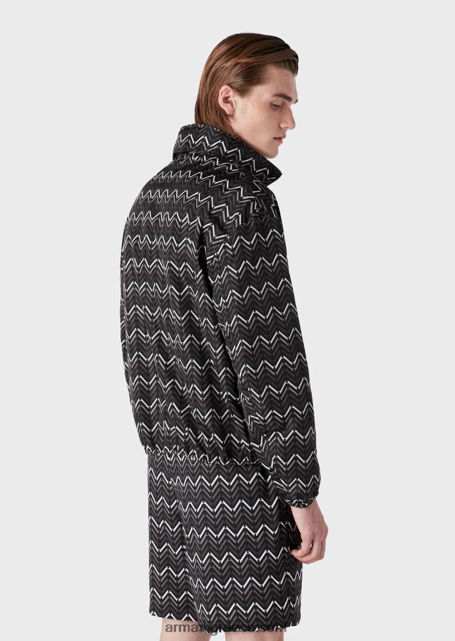 άνδρες Armani αναστρέψιμη νάιλον μπλούζα με πλήρες φερμουάρ με σχέδιο παντού 4046R61317 πρότυπο