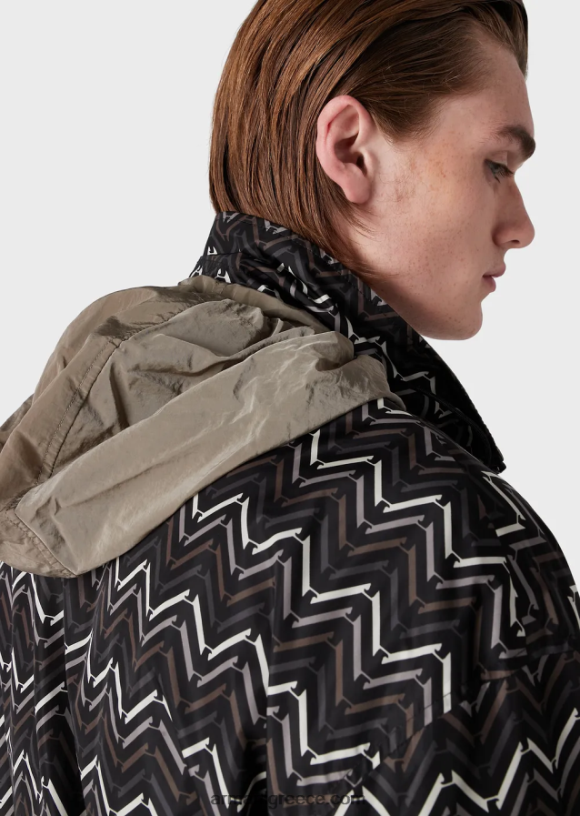 άνδρες Armani αναστρέψιμη νάιλον μπλούζα με πλήρες φερμουάρ με σχέδιο παντού 4046R61317 πρότυπο