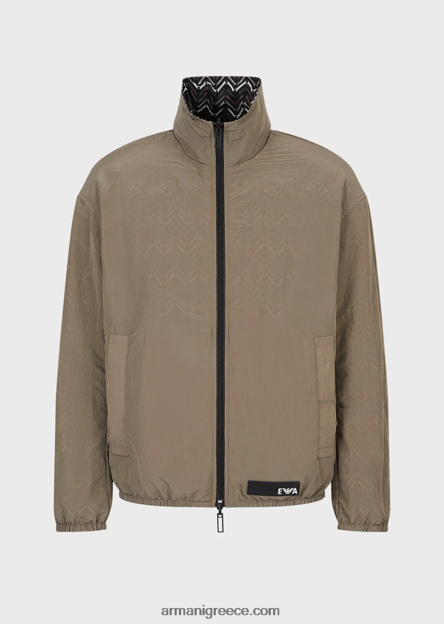 άνδρες Armani αναστρέψιμη νάιλον μπλούζα με πλήρες φερμουάρ με σχέδιο παντού 4046R61317 πρότυπο