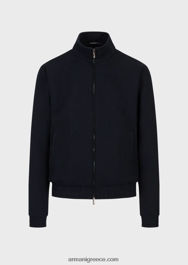 άνδρες Armani ανάγλυφο μπλουζόνι με φερμουάρ σε όλο τον αετό 4046R61320 ναυτικό μπλε