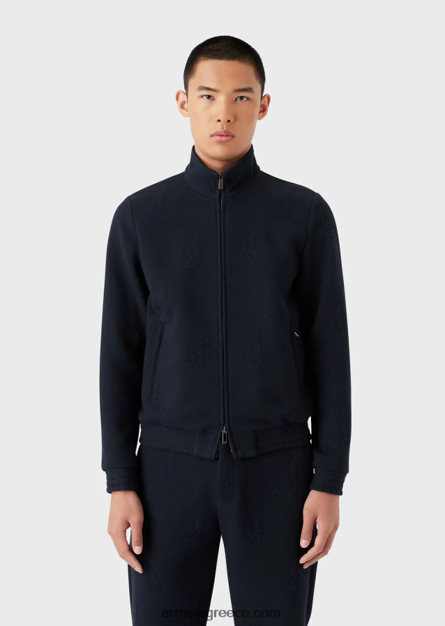 άνδρες Armani ανάγλυφο μπλουζόνι με φερμουάρ σε όλο τον αετό 4046R61320 ναυτικό μπλε
