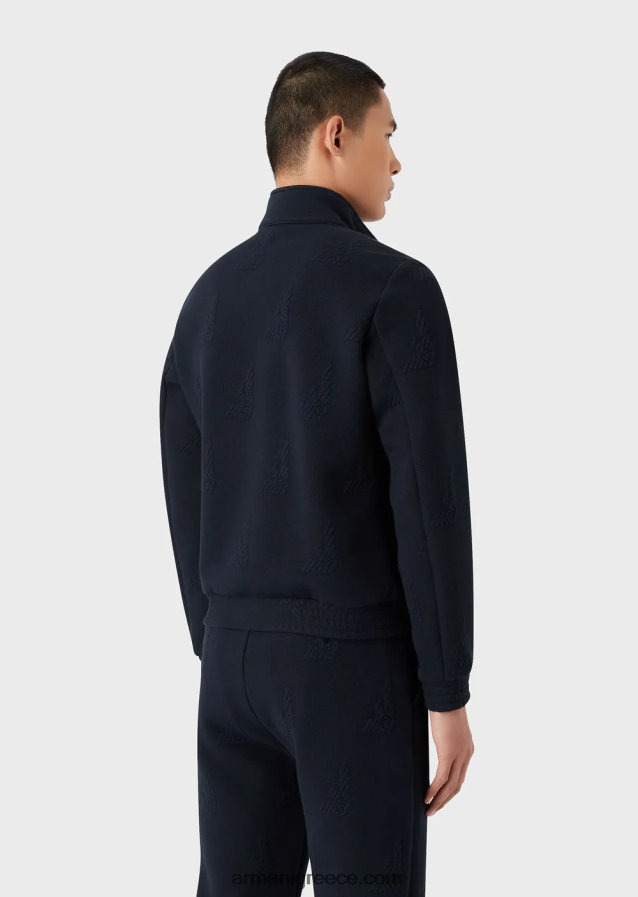 άνδρες Armani ανάγλυφο μπλουζόνι με φερμουάρ σε όλο τον αετό 4046R61320 ναυτικό μπλε