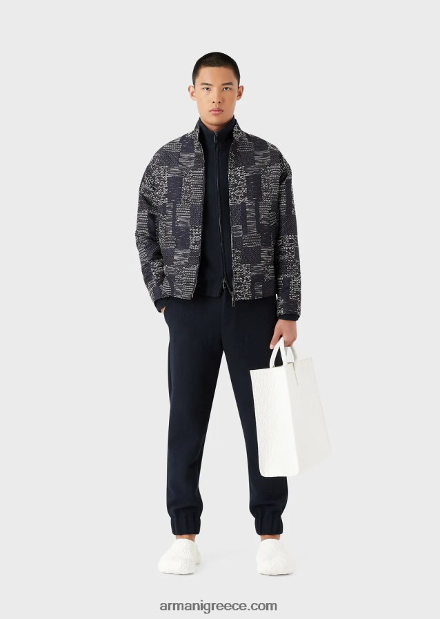 άνδρες Armani ανάγλυφο μπλουζόνι με φερμουάρ σε όλο τον αετό 4046R61320 ναυτικό μπλε