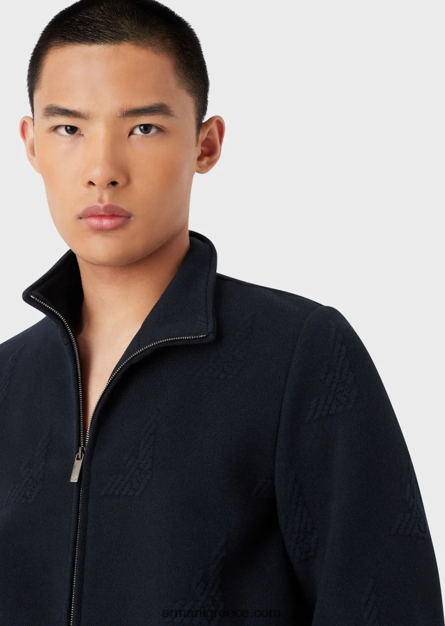 άνδρες Armani ανάγλυφο μπλουζόνι με φερμουάρ σε όλο τον αετό 4046R61320 ναυτικό μπλε