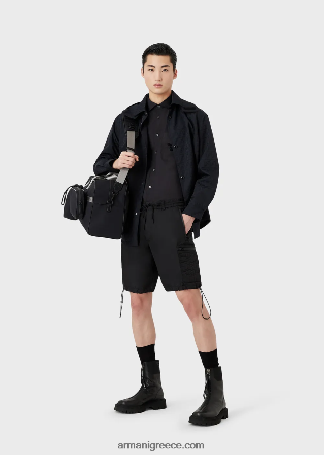 άνδρες Armani αναστρέψιμη μπλούζον με κουκούλα ζακάρ νάιλον με λογότυπο αετού παντού 4046R61322 ναυτικό μπλε