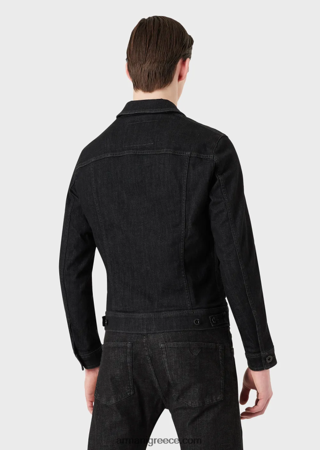 άνδρες Armani τζιν μπουφάν πλυσίματος με έμπλαστρο με λογότυπο 4046R61328 μαύρος
