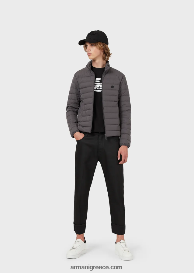άνδρες Armani καπιτονέ νάιλον πουπουλένιο μπουφάν 4046R61329 γκρί