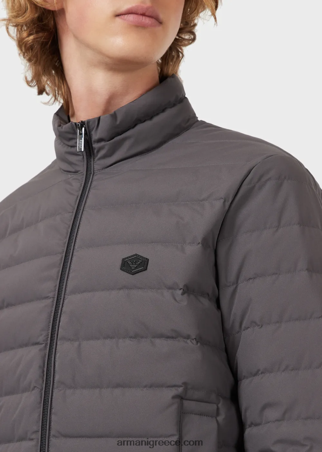 άνδρες Armani καπιτονέ νάιλον πουπουλένιο μπουφάν 4046R61329 γκρί