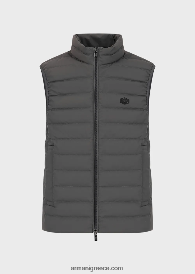άνδρες Armani καπιτονέ νάιλον αμάνικο πουπουλένιο μπουφάν 4046R61332 σκούρο γκρίζο