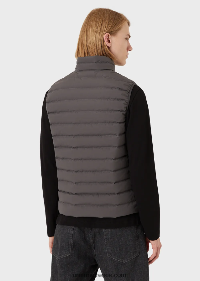 άνδρες Armani καπιτονέ νάιλον αμάνικο πουπουλένιο μπουφάν 4046R61332 σκούρο γκρίζο