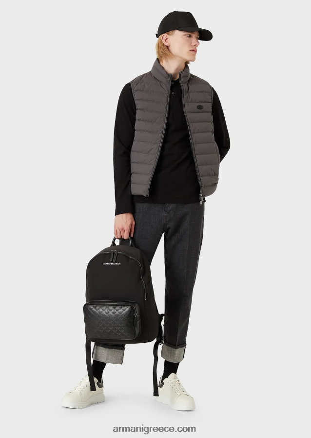 άνδρες Armani καπιτονέ νάιλον αμάνικο πουπουλένιο μπουφάν 4046R61332 σκούρο γκρίζο