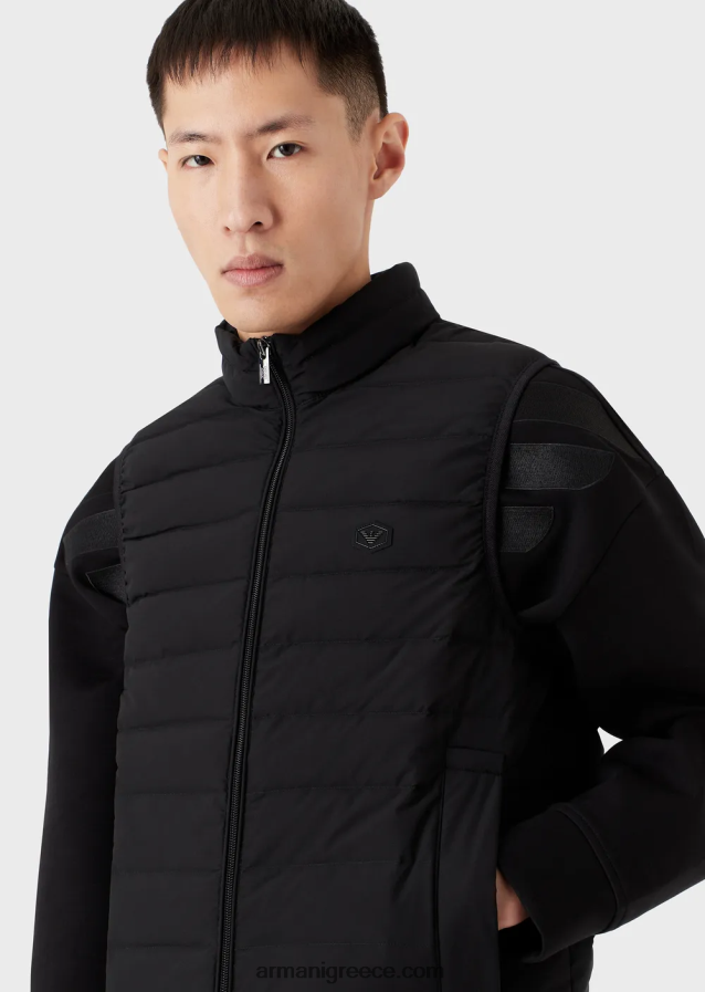 άνδρες Armani καπιτονέ νάιλον αμάνικο πουπουλένιο μπουφάν 4046R61333 μαύρος