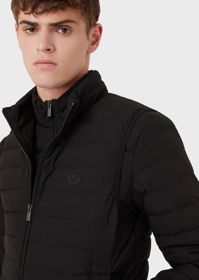 άνδρες Armani καπιτονέ νάιλον αμάνικο πουπουλένιο μπουφάν 4046R61333 μαύρος