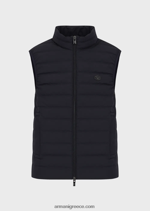 άνδρες Armani καπιτονέ νάιλον αμάνικο πουπουλένιο μπουφάν 4046R61334 ναυτικό μπλε