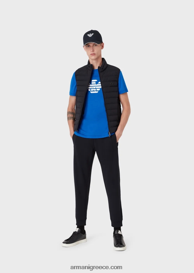 άνδρες Armani καπιτονέ νάιλον αμάνικο πουπουλένιο μπουφάν 4046R61334 ναυτικό μπλε