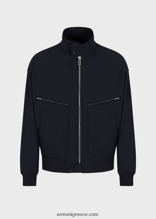 άνδρες Armani υδατοαπωθητικό διπλής κατεύθυνσης ελαστικό τεχνικό νάιλον μπλουζόνι με φερμουάρ 4046R61335 ναυτικό μπλε
