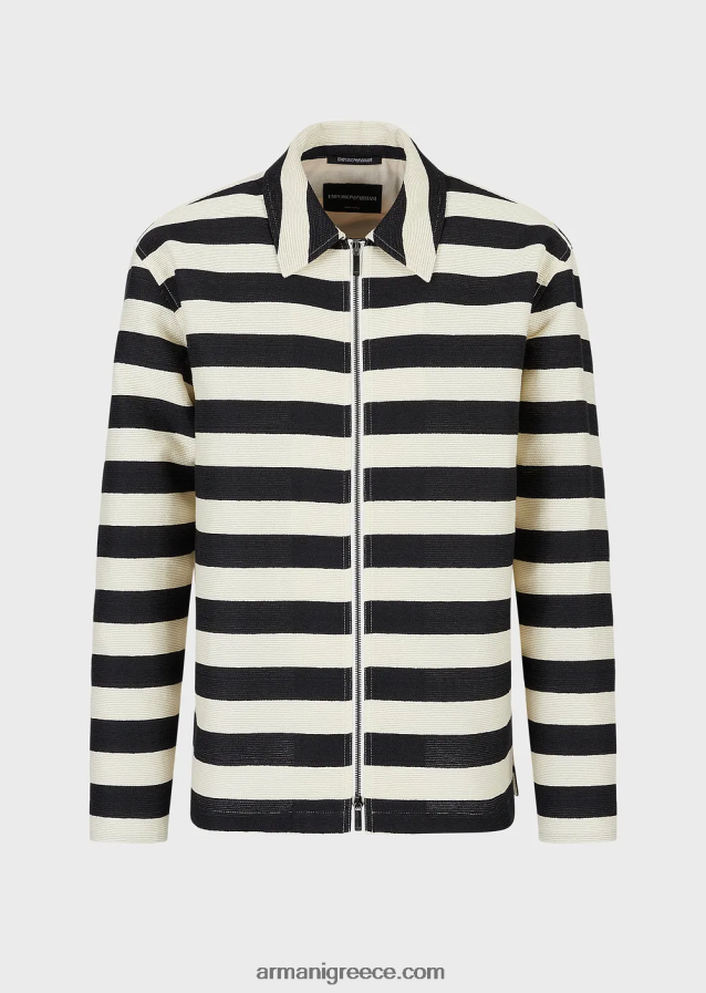 άνδρες Armani οριζόντια ριγέ οθωμανική μπλούζα με φερμουάρ 4046R61336 μαύρος