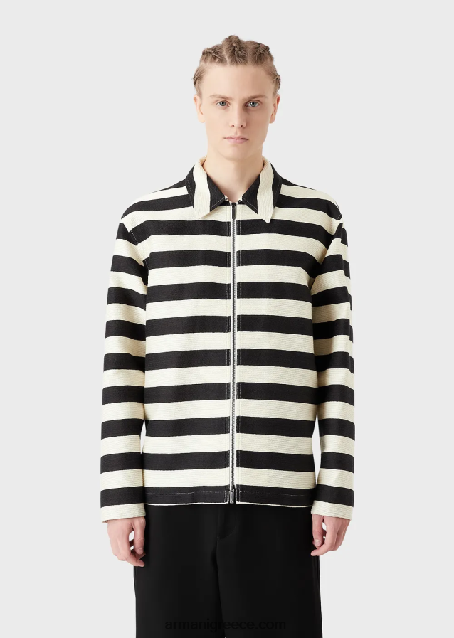 άνδρες Armani οριζόντια ριγέ οθωμανική μπλούζα με φερμουάρ 4046R61336 μαύρος