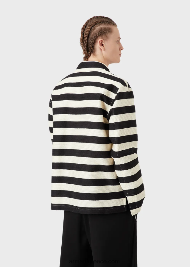 άνδρες Armani οριζόντια ριγέ οθωμανική μπλούζα με φερμουάρ 4046R61336 μαύρος