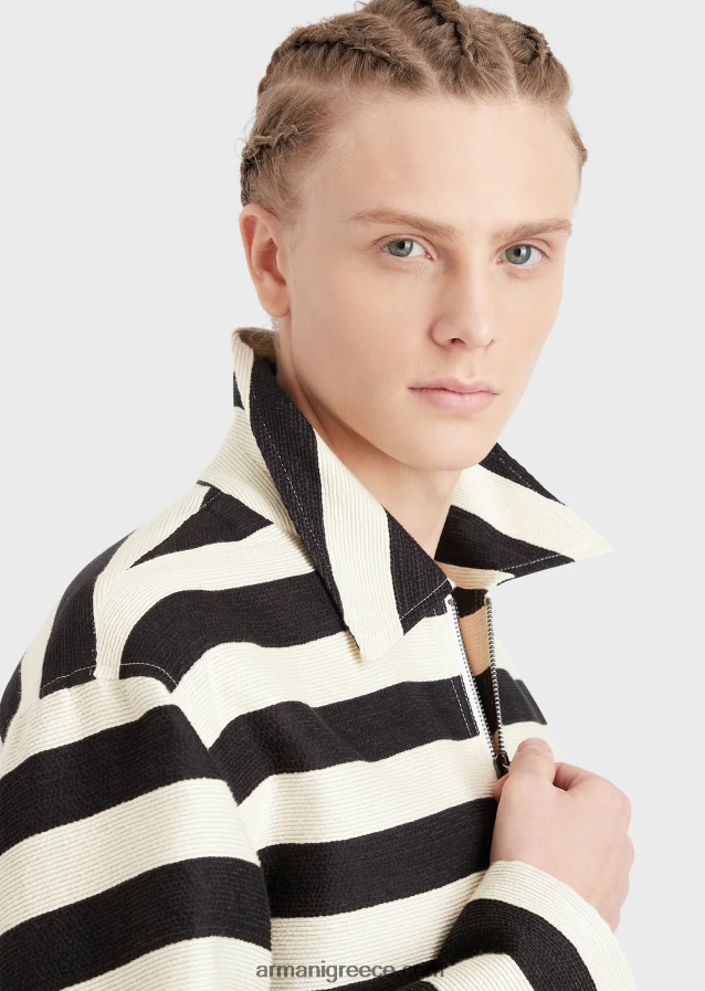 άνδρες Armani οριζόντια ριγέ οθωμανική μπλούζα με φερμουάρ 4046R61336 μαύρος