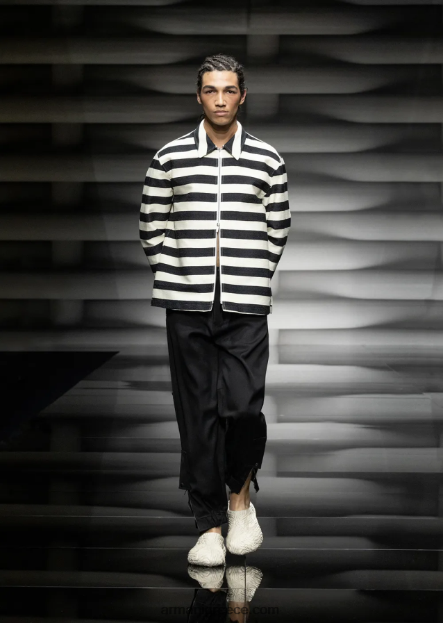 άνδρες Armani οριζόντια ριγέ οθωμανική μπλούζα με φερμουάρ 4046R61336 μαύρος