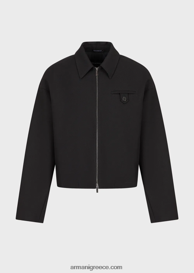 άνδρες Armani μπλουζόν σε τραγανή παρθένο μάλλινη γαμπαρντίνα 4046R61338 μαύρος