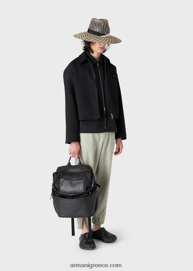 άνδρες Armani μπλουζόν σε τραγανή παρθένο μάλλινη γαμπαρντίνα 4046R61338 μαύρος