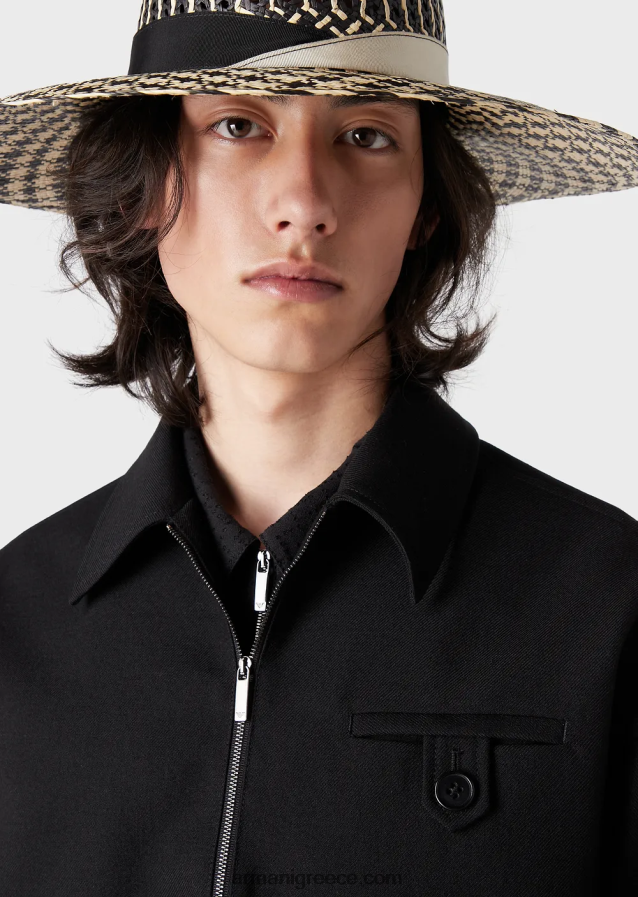 άνδρες Armani μπλουζόν σε τραγανή παρθένο μάλλινη γαμπαρντίνα 4046R61338 μαύρος