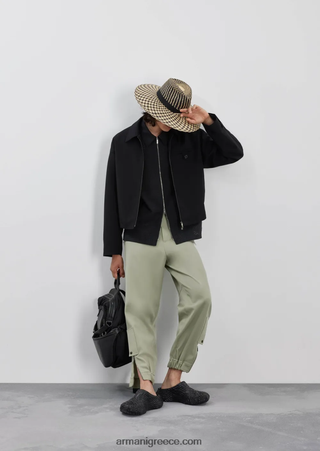 άνδρες Armani μπλουζόν σε τραγανή παρθένο μάλλινη γαμπαρντίνα 4046R61338 μαύρος