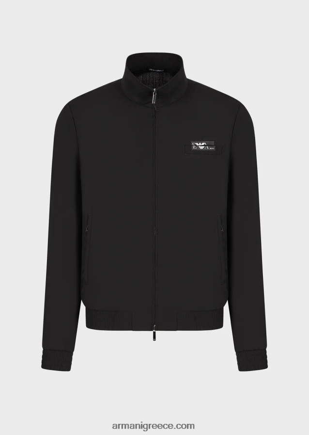 άνδρες Armani μπλούζα με φερμουάρ από εξαιρετικά ελαφρύ παρθένο μαλλί με λογότυπο 4046R61339 μαύρος