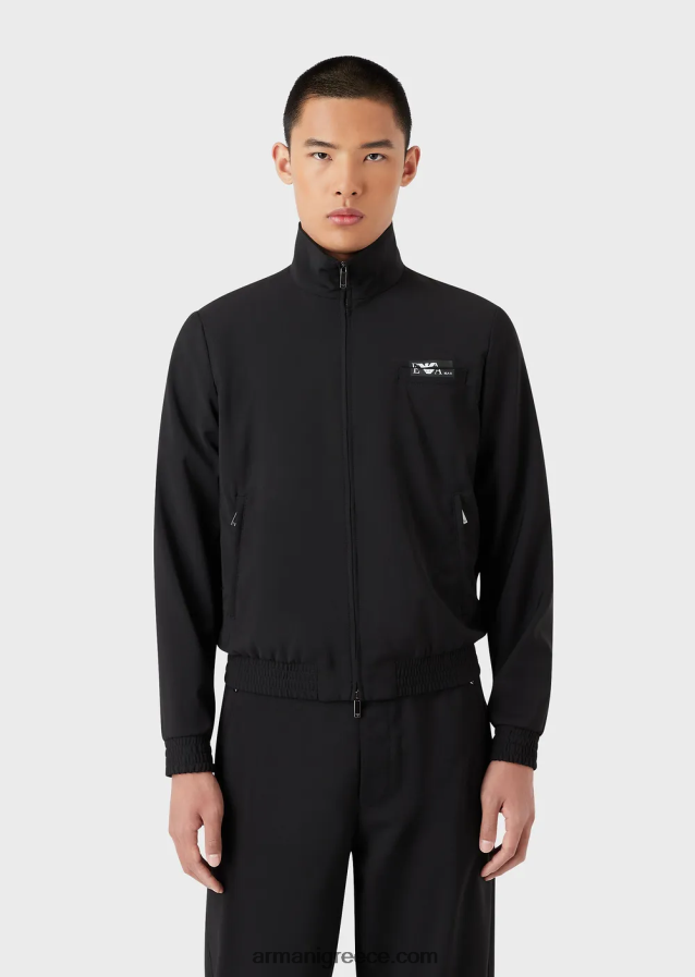 άνδρες Armani μπλούζα με φερμουάρ από εξαιρετικά ελαφρύ παρθένο μαλλί με λογότυπο 4046R61339 μαύρος