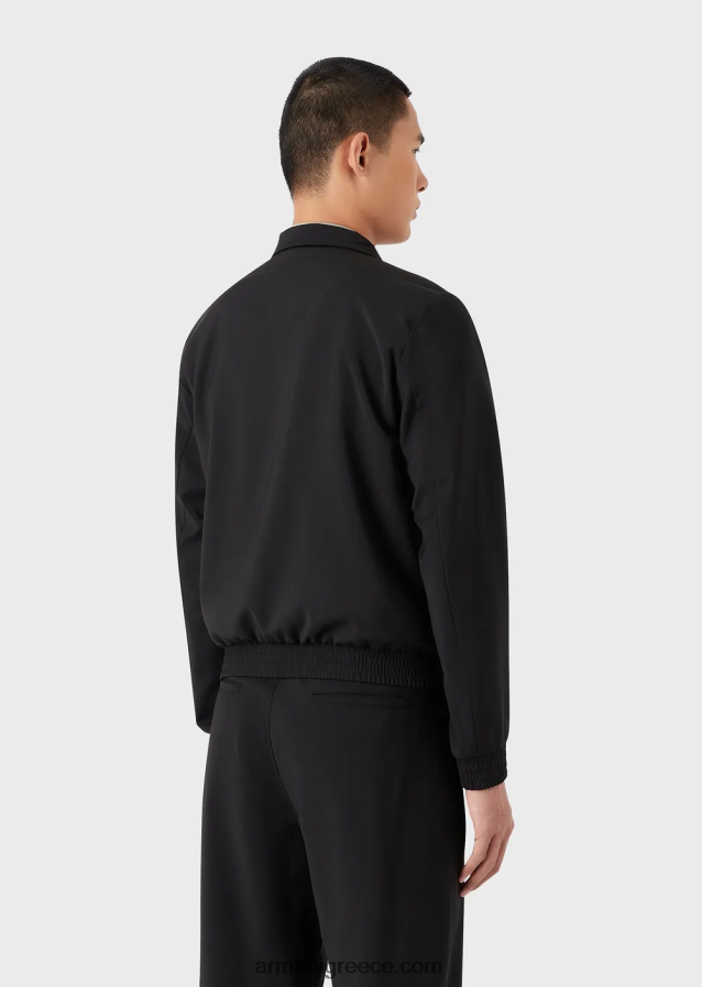 άνδρες Armani μπλούζα με φερμουάρ από εξαιρετικά ελαφρύ παρθένο μαλλί με λογότυπο 4046R61339 μαύρος