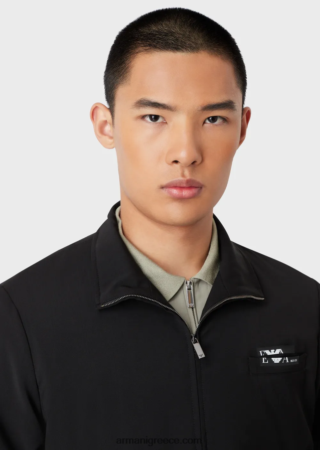 άνδρες Armani μπλούζα με φερμουάρ από εξαιρετικά ελαφρύ παρθένο μαλλί με λογότυπο 4046R61339 μαύρος