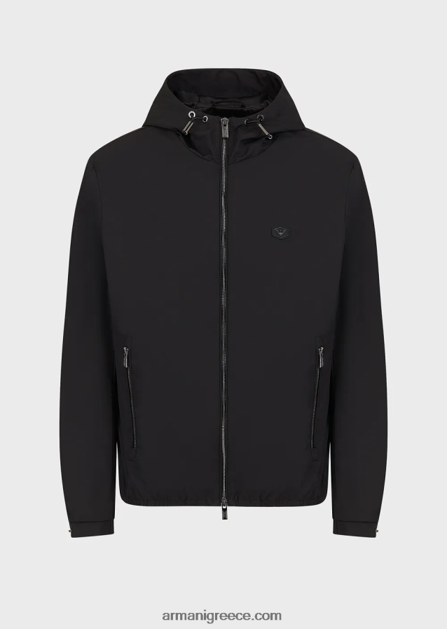 άνδρες Armani υδατοαπωθητικό νάιλον μπλούζον με κουκούλα και έμπλαστρο με λογότυπο 4046R61342 μαύρος