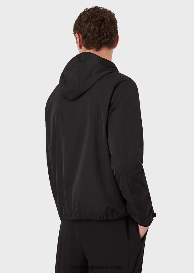 άνδρες Armani υδατοαπωθητικό νάιλον μπλούζον με κουκούλα και έμπλαστρο με λογότυπο 4046R61342 μαύρος