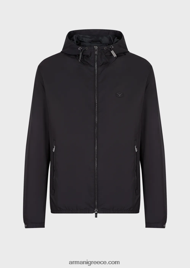 άνδρες Armani υδατοαπωθητικό νάιλον μπλούζον με κουκούλα και έμπλαστρο με λογότυπο 4046R61343 ναυτικό μπλε