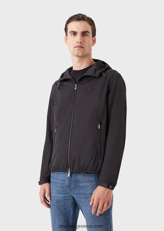 άνδρες Armani υδατοαπωθητικό νάιλον μπλούζον με κουκούλα και έμπλαστρο με λογότυπο 4046R61343 ναυτικό μπλε