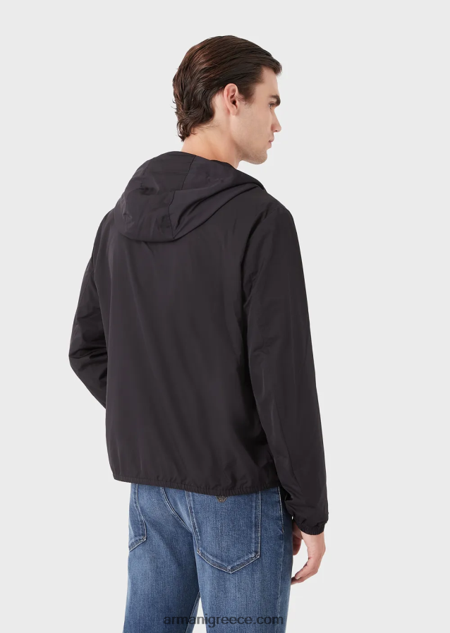 άνδρες Armani υδατοαπωθητικό νάιλον μπλούζον με κουκούλα και έμπλαστρο με λογότυπο 4046R61343 ναυτικό μπλε