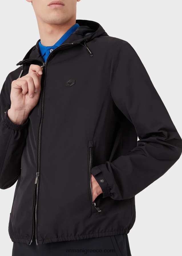 άνδρες Armani υδατοαπωθητικό νάιλον μπλούζον με κουκούλα και έμπλαστρο με λογότυπο 4046R61343 ναυτικό μπλε