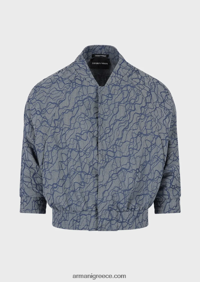 άνδρες Armani κοντομάνικο μπλουζονάκι σε μάλλινη κρέπα με σχέδιο ζακάρ 4046R61345 πρότυπο