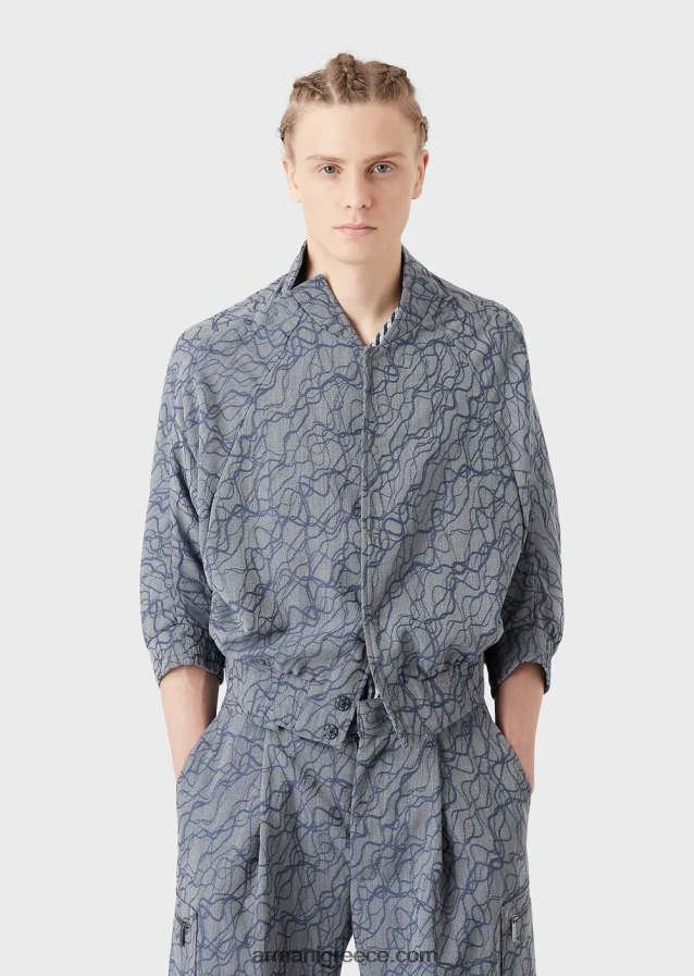 άνδρες Armani κοντομάνικο μπλουζονάκι σε μάλλινη κρέπα με σχέδιο ζακάρ 4046R61345 πρότυπο