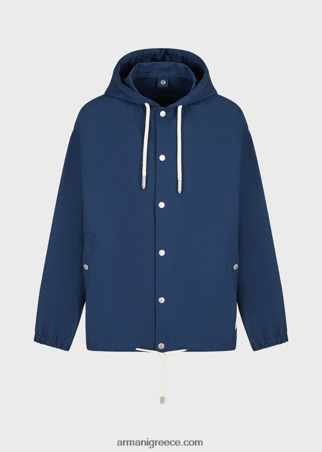 άνδρες Armani αειφόρος συλλογή από ανακυκλωμένο καμβά μπλούζον με κουκούλα 4046R61347 μπλε