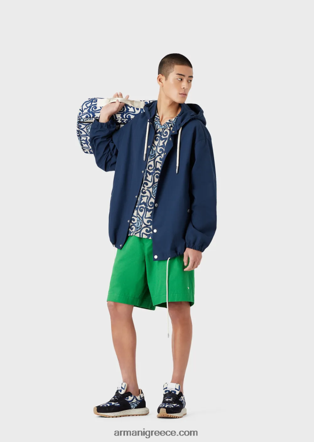 άνδρες Armani αειφόρος συλλογή από ανακυκλωμένο καμβά μπλούζον με κουκούλα 4046R61347 μπλε