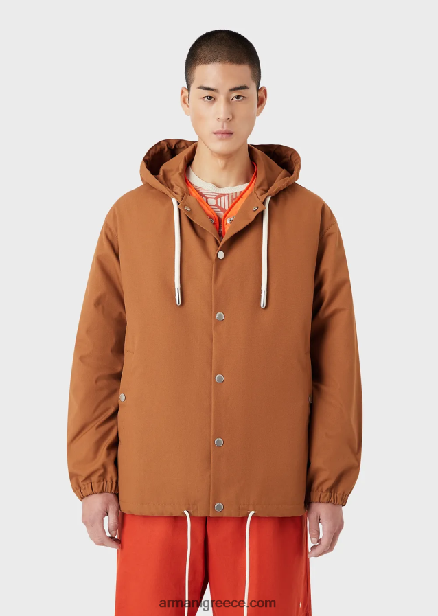 άνδρες Armani αειφόρος συλλογή από ανακυκλωμένο καμβά μπλούζον με κουκούλα 4046R61348 καπνός