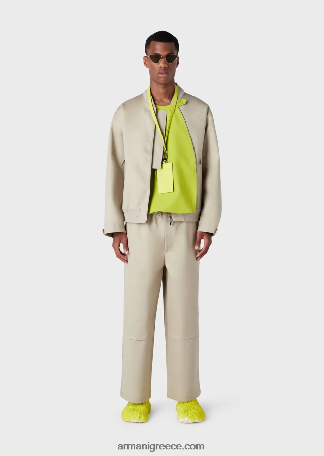 άνδρες Armani διπλό μπλουζόνι γαμπαρντίνα με μπροστινό πάνελ 4046R61352 μπεζ