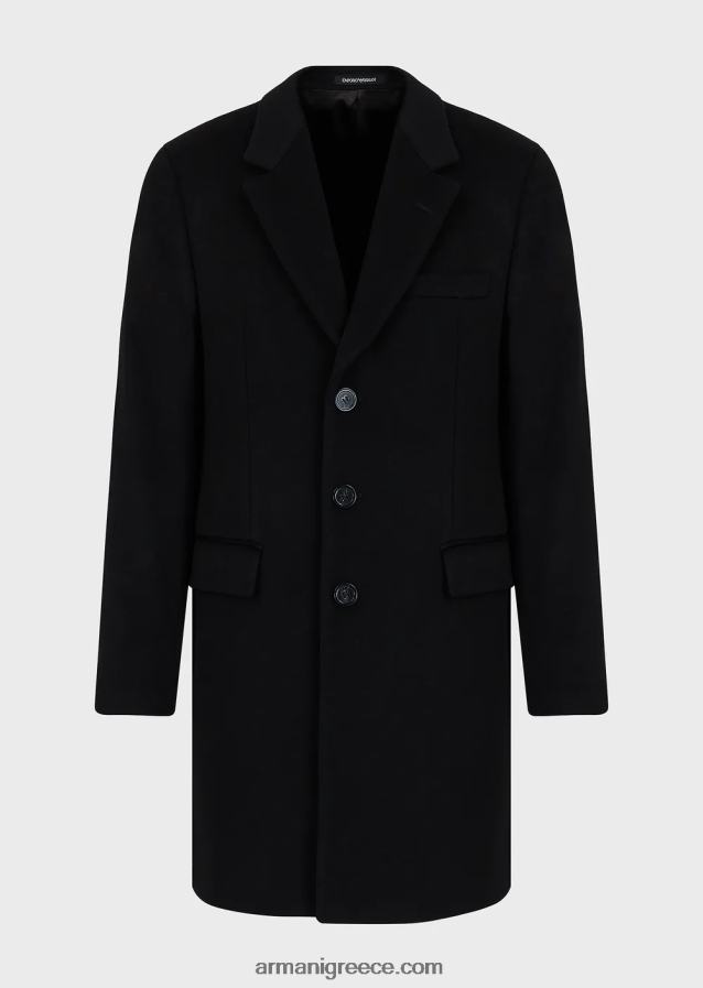 άνδρες Armani παλτό με πέτα από κασμίρ κάστορας 4046R61355 μαύρος
