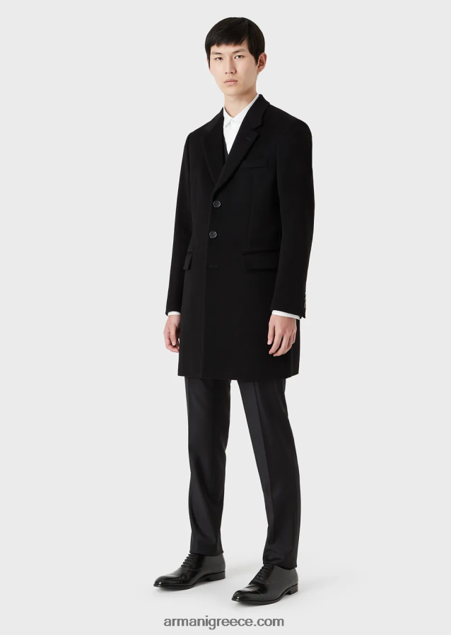 άνδρες Armani παλτό με πέτα από κασμίρ κάστορας 4046R61355 μαύρος