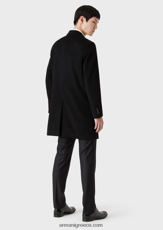 άνδρες Armani παλτό με πέτα από κασμίρ κάστορας 4046R61355 μαύρος