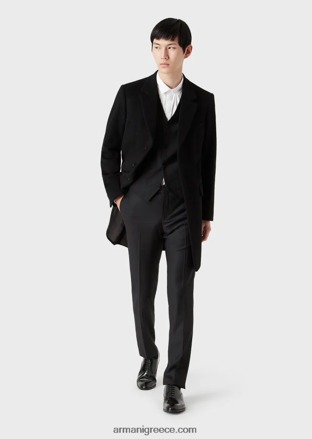 άνδρες Armani παλτό με πέτα από κασμίρ κάστορας 4046R61355 μαύρος